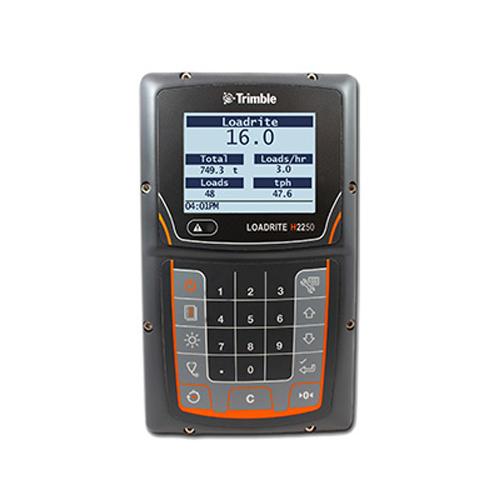 Trimble Loadrite onboard display system used in loadrite retrofits to monitor payload data, loads per hour and productivity in real time.